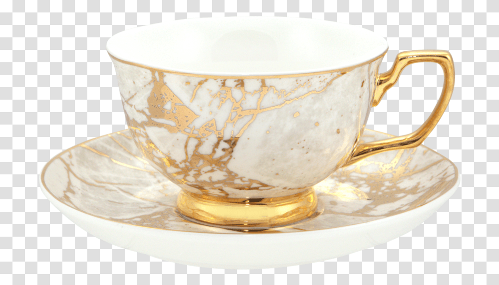Gold And White Teacup, Saucer, Pottery, Milk, Beverage Transparent Png