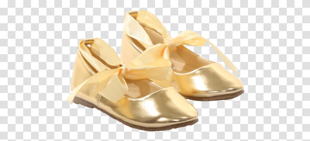 Gold Ballet Flats Girls Dress Shoes With Ribbon Tie Girls Gold Dress Shoes, Apparel, Footwear, Sandal Transparent Png