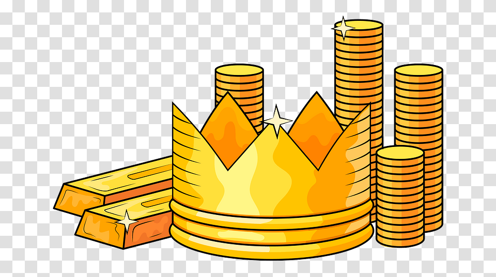 Gold Bars Crown And Coins Clipart Gold Clipart, Treasure, Candle, Tin, Bulldozer Transparent Png