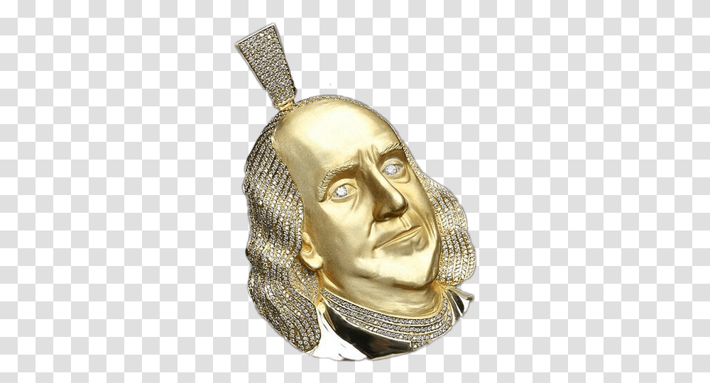 Gold Benjamin Franklin Pendant Benjamin Franklin Chain Blueface, Art, Person, Human, Sculpture Transparent Png