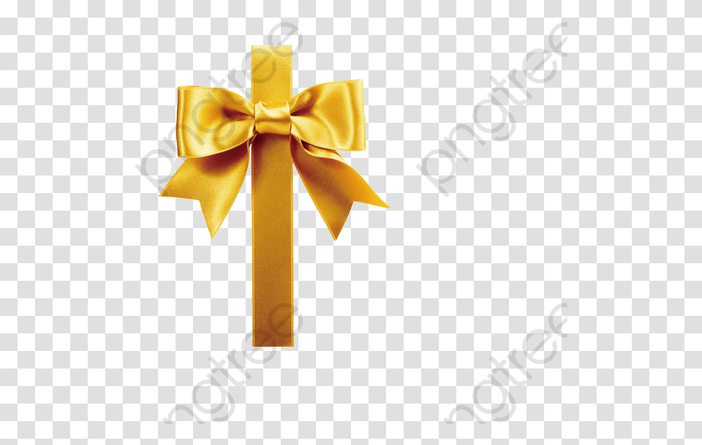 Gold Bowknot Ribbon Decoration Ribbon Clipart Gold Gold Gift Ribbon, Cross Transparent Png