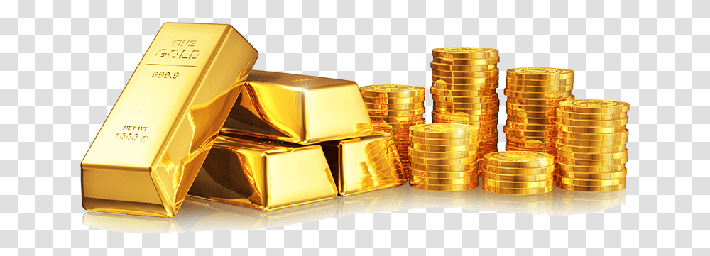 Gold Bullion Bars Gold Bars And Coins, Box, Treasure Transparent Png