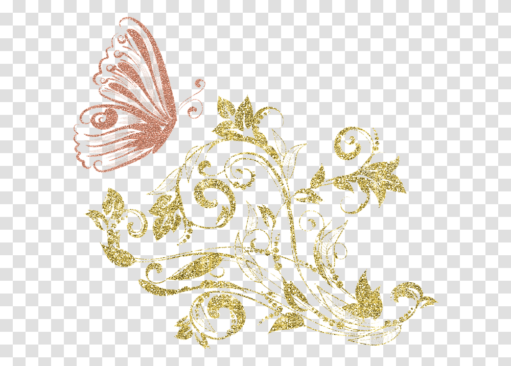 Gold Butterfly Background Design, Floral Design, Pattern Transparent Png