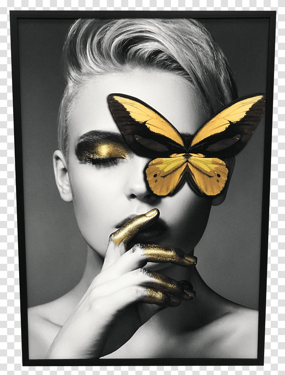 Gold Butterfly Eye Home Decorart Interior Warehouse Black And White Abstract Women Wall Art People Art And Canvas Painting Transparent Png
