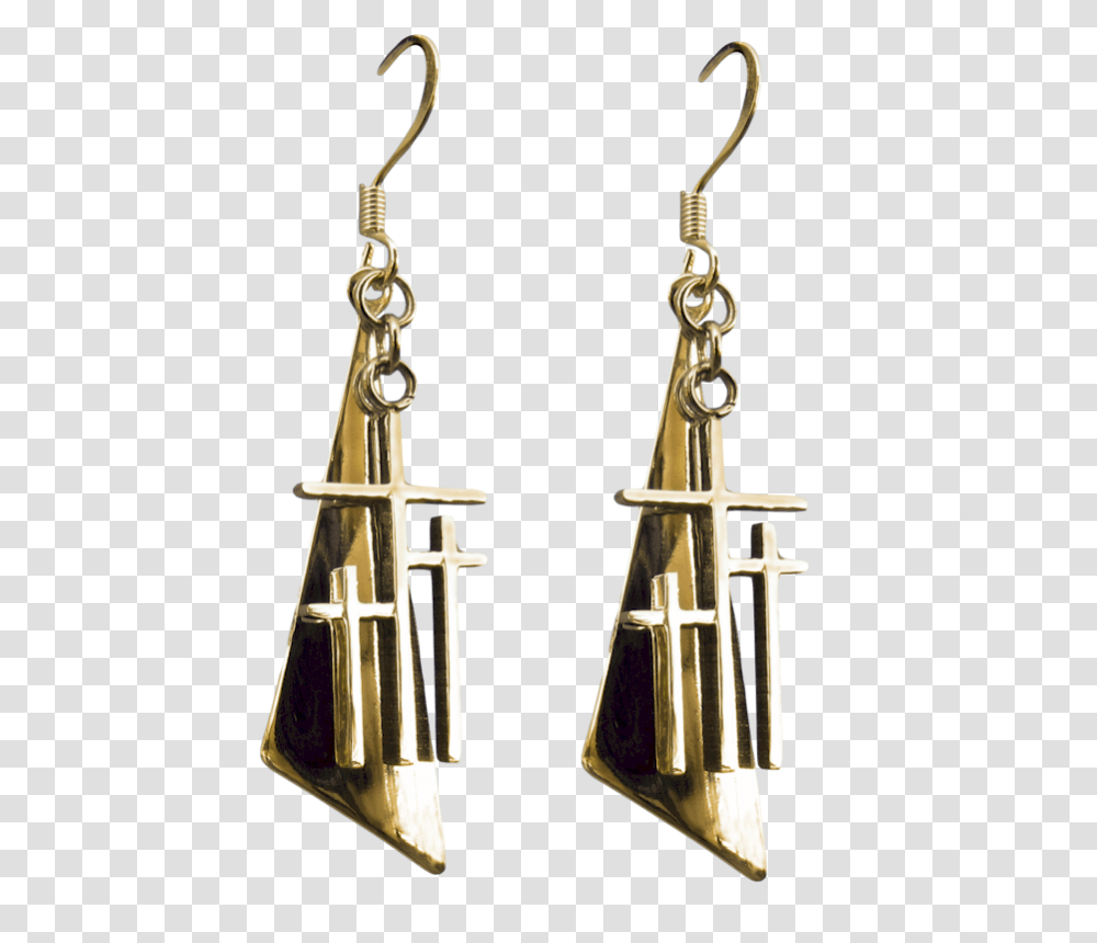 Gold Calvary Cross Triangle Cross Earrings, Accessories, Accessory, Jewelry Transparent Png