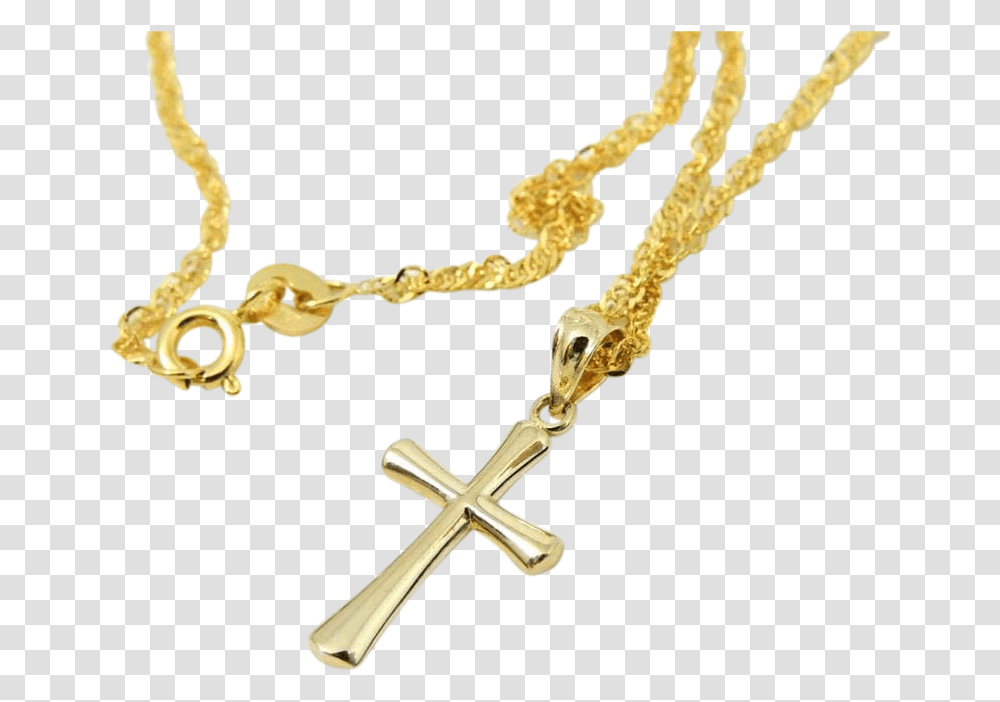 Gold Chain Cross 6 Image Crufix Necklace, Symbol, Treasure, Pendant, Crucifix Transparent Png
