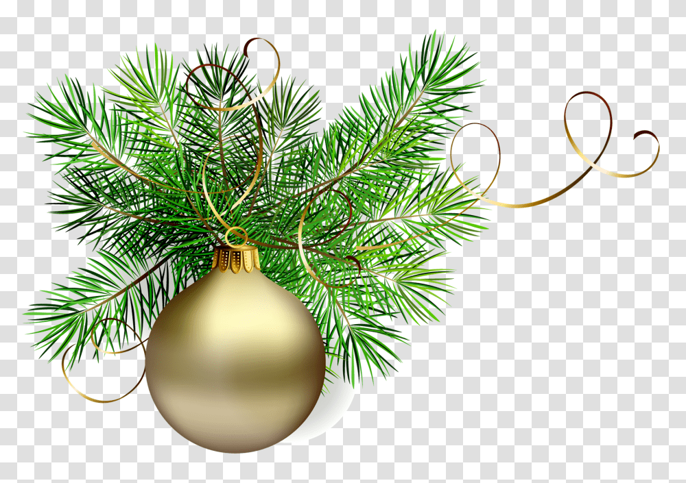 Gold Christmas Ball With Pine Clipart Christmas Clipart Gold, Plant, Tree, Ornament, Fir Transparent Png