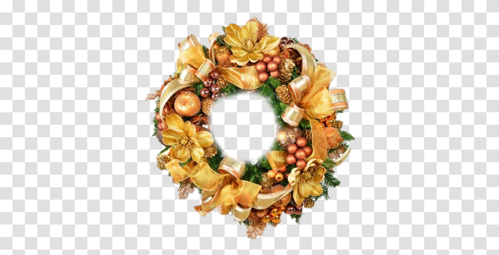 Gold Christmas Wreath File Wreath, Wedding Cake, Dessert, Food Transparent Png