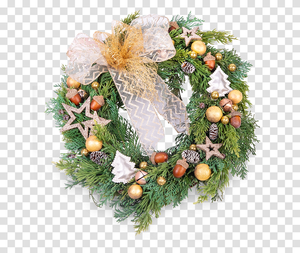 Gold Christmas Wreath Wreath, Leaf, Plant, Christmas Tree, Ornament Transparent Png