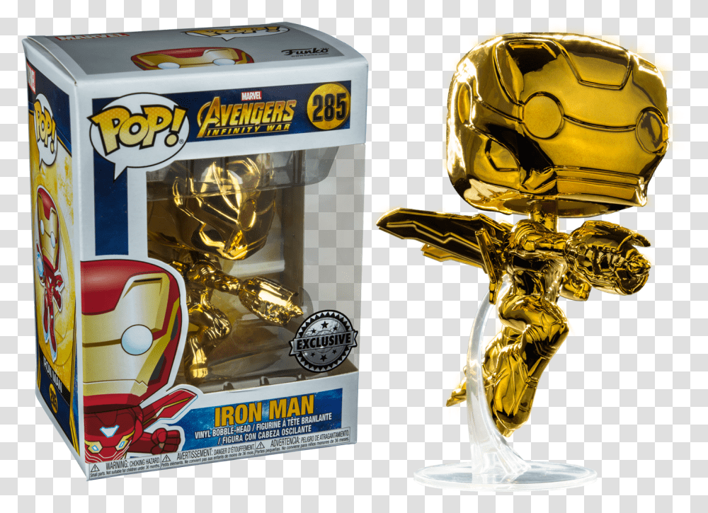 Gold Chrome Iron Man Pop, Helmet, Apparel, Trophy Transparent Png