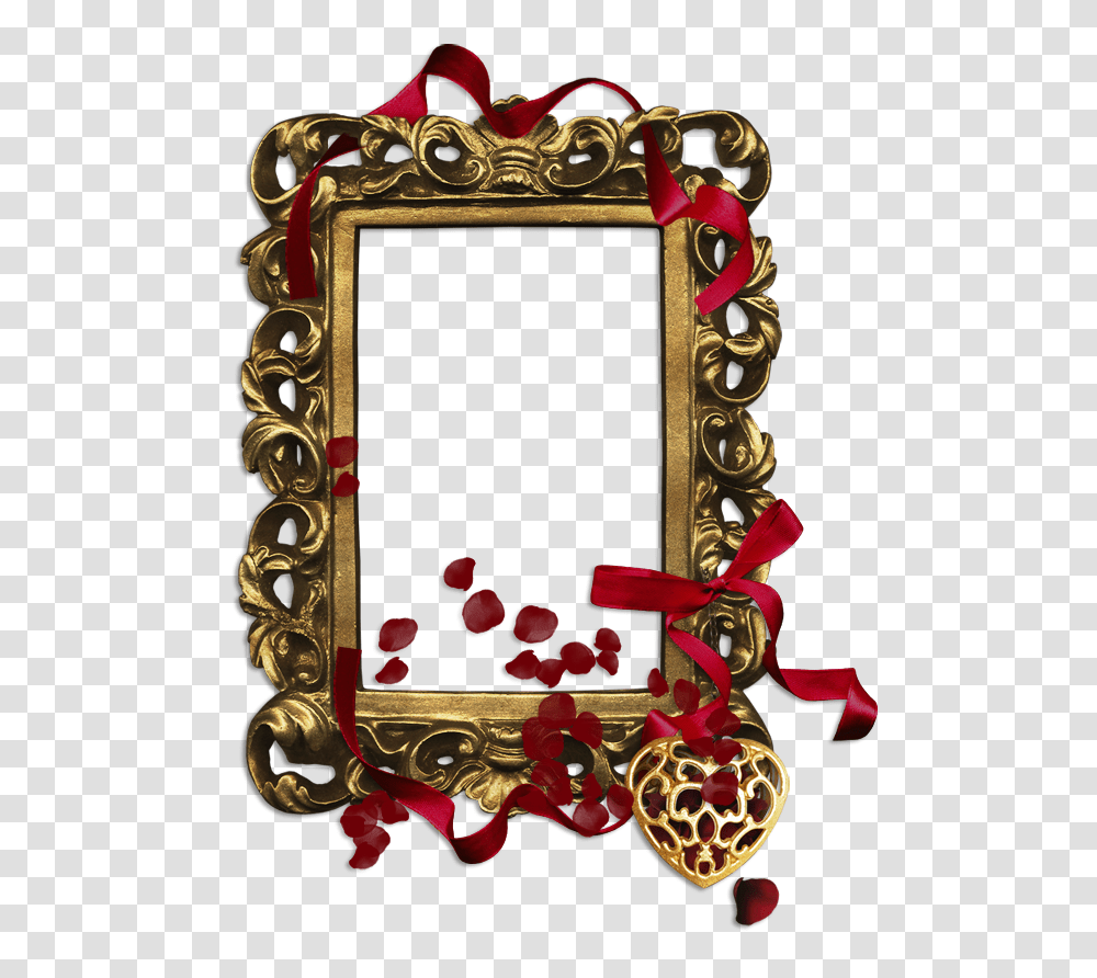 Gold Classic Frame With Red Ribbon And Heart Transparent Png