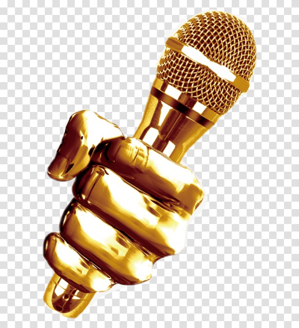Gold Clipart Microphone Background Gold Mic, Electrical Device, Trophy Transparent Png