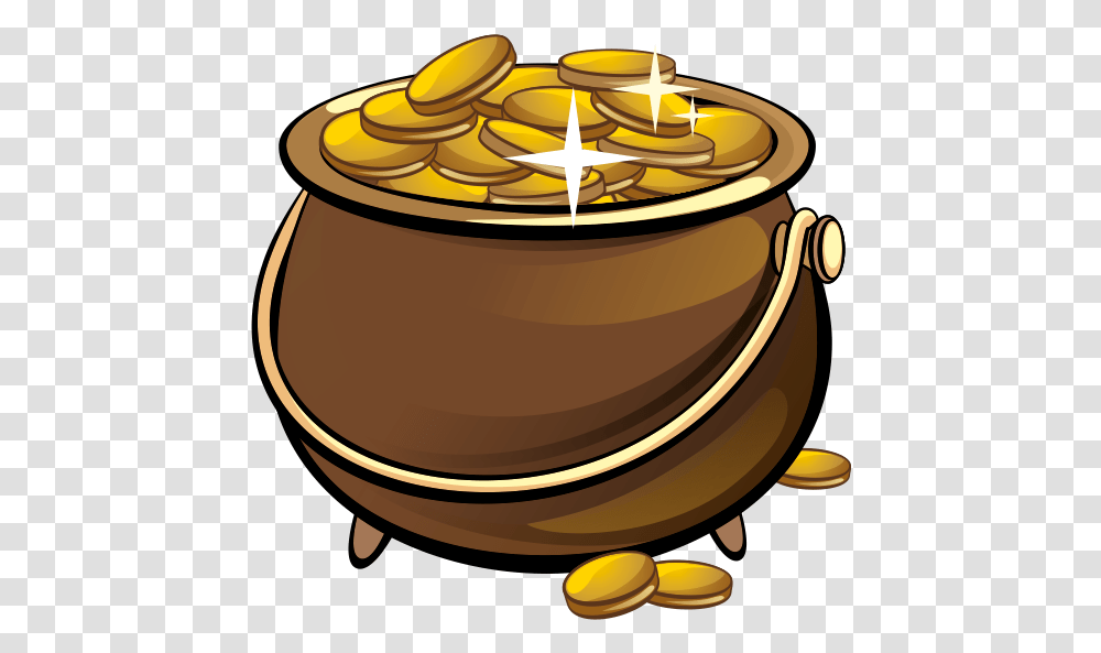 Gold Coin Leprechaun Money Pot With Gold Coins Clipart, Lamp, Drum, Percussion, Musical Instrument Transparent Png