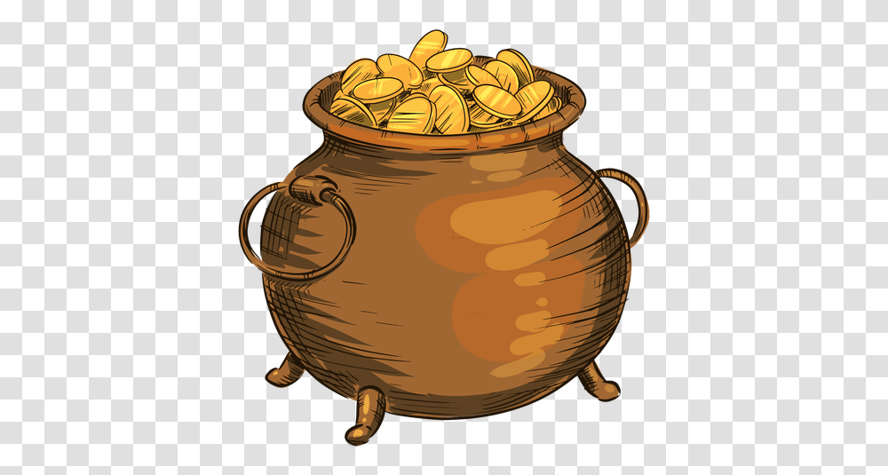 Gold Coins Pot Monedas De Oro, Jar, Pottery, Urn, Vase Transparent Png