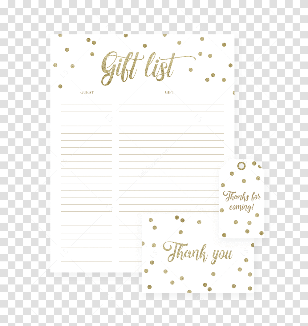 Gold Confetti Gift List Cards And Labels Printable, Page, Paper Transparent Png