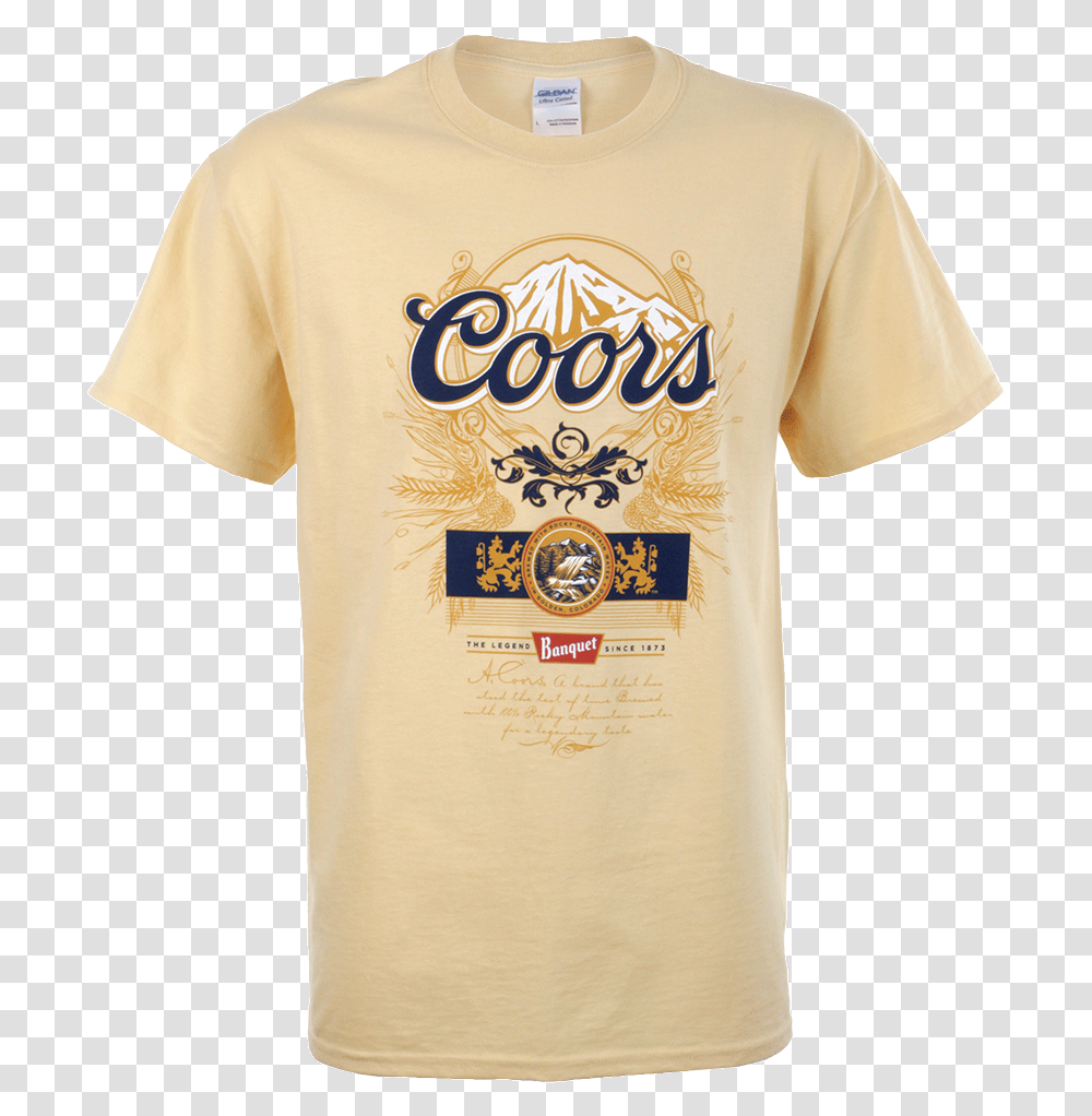 Gold Coors Banquet T Shirt Coors T Shirt Shirts Short Sleeve, Clothing, Apparel, T-Shirt, Plant Transparent Png