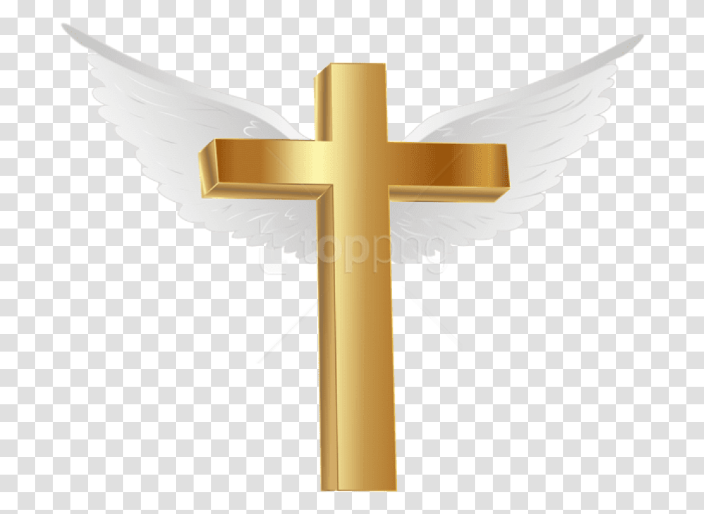 Gold Cross Baptism Clipart Gold Cross With Wings, Crucifix, Angel, Archangel Transparent Png