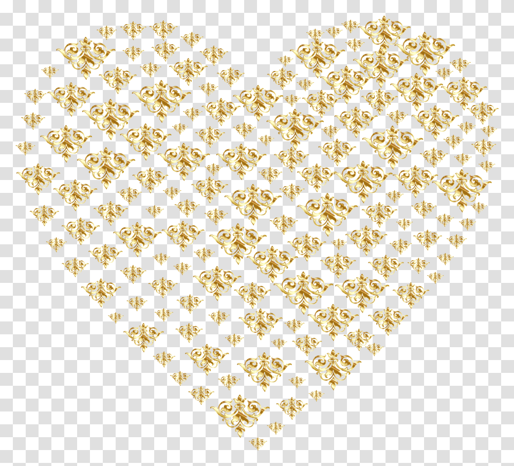 Gold Damask Heart No Background Background Gold Heart, Rug, Tie, Accessories, Accessory Transparent Png