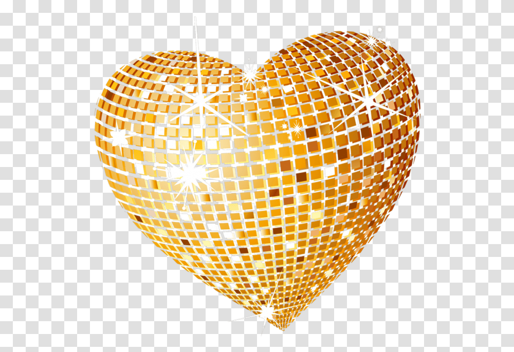 Gold Disco Heart Clipart Picture Background Sparkle Heart, Lamp, Sphere, Aircraft, Vehicle Transparent Png