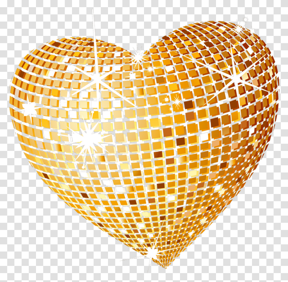 Gold Disco Heart Clipart Picture Free Download Gold Heart Background, Sphere, Lamp, Lighting, Astronomy Transparent Png