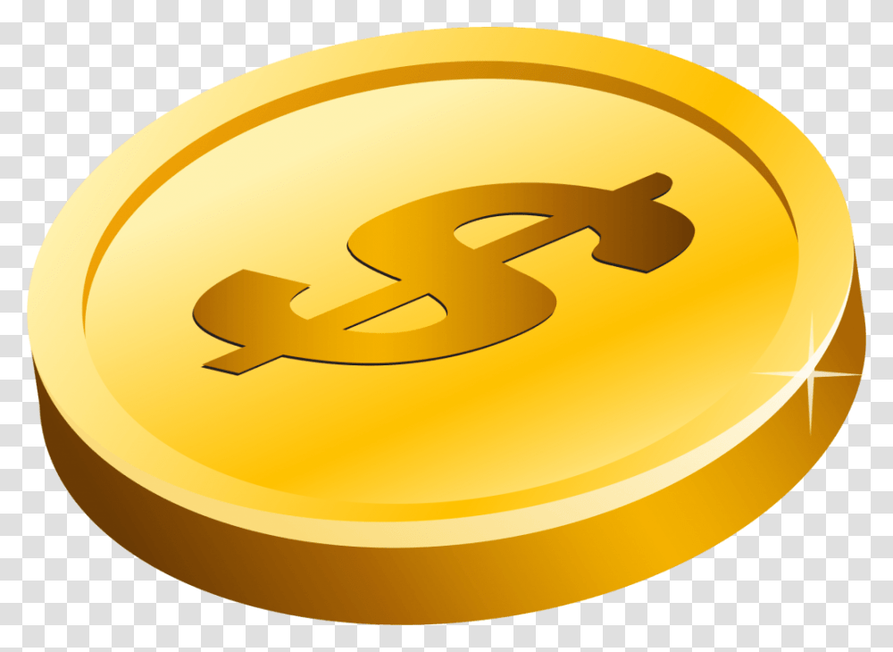 Gold Dollar Coin Dollar Gold Coin, Logo, Trademark, Banana Transparent Png