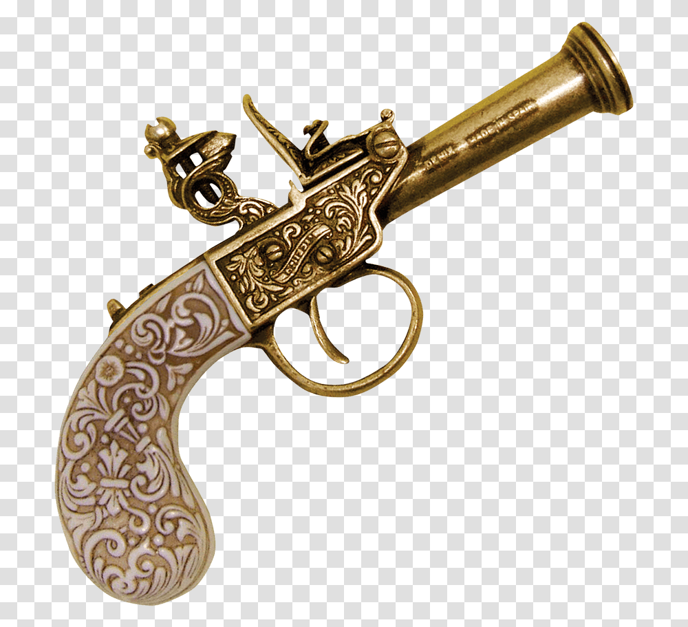 Gold English Flintlock Pistol Gold Flintlock Pistol, Weapon, Weaponry, Gun, Cross Transparent Png