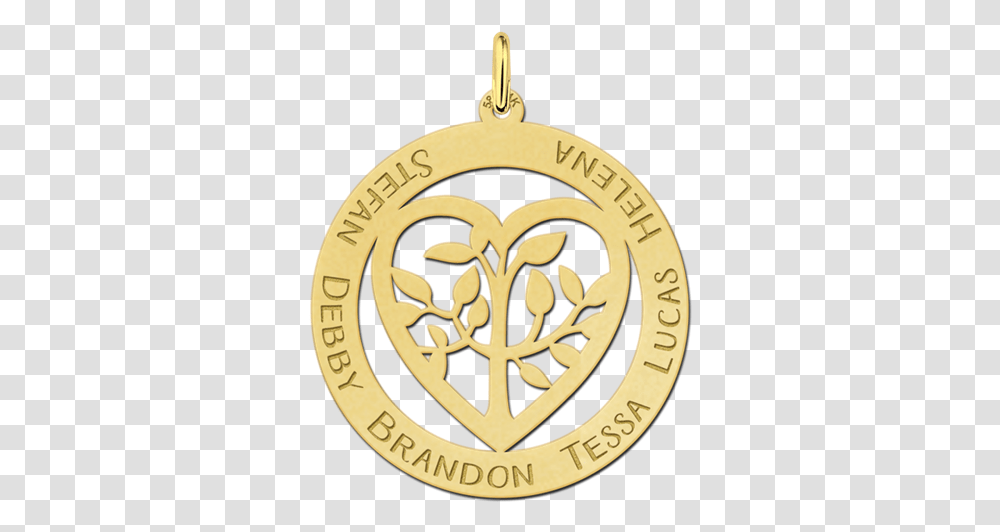 Gold Family Pendant Heart Shaped With Tree Of Life Emblem, Clock Tower, Architecture, Building, Symbol Transparent Png