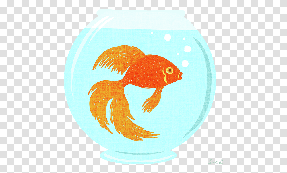 Gold Fish In Fishbowl Painting, Goldfish, Animal Transparent Png