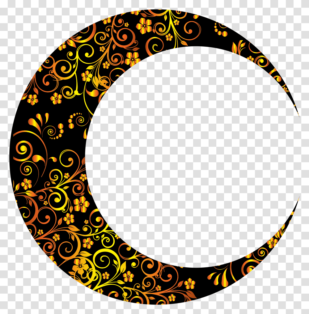 Gold Floral Crescent Mark Crescent Moon, Pattern, Ornament Transparent Png