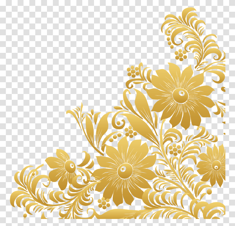 Gold Flower Border, Floral Design, Pattern Transparent Png