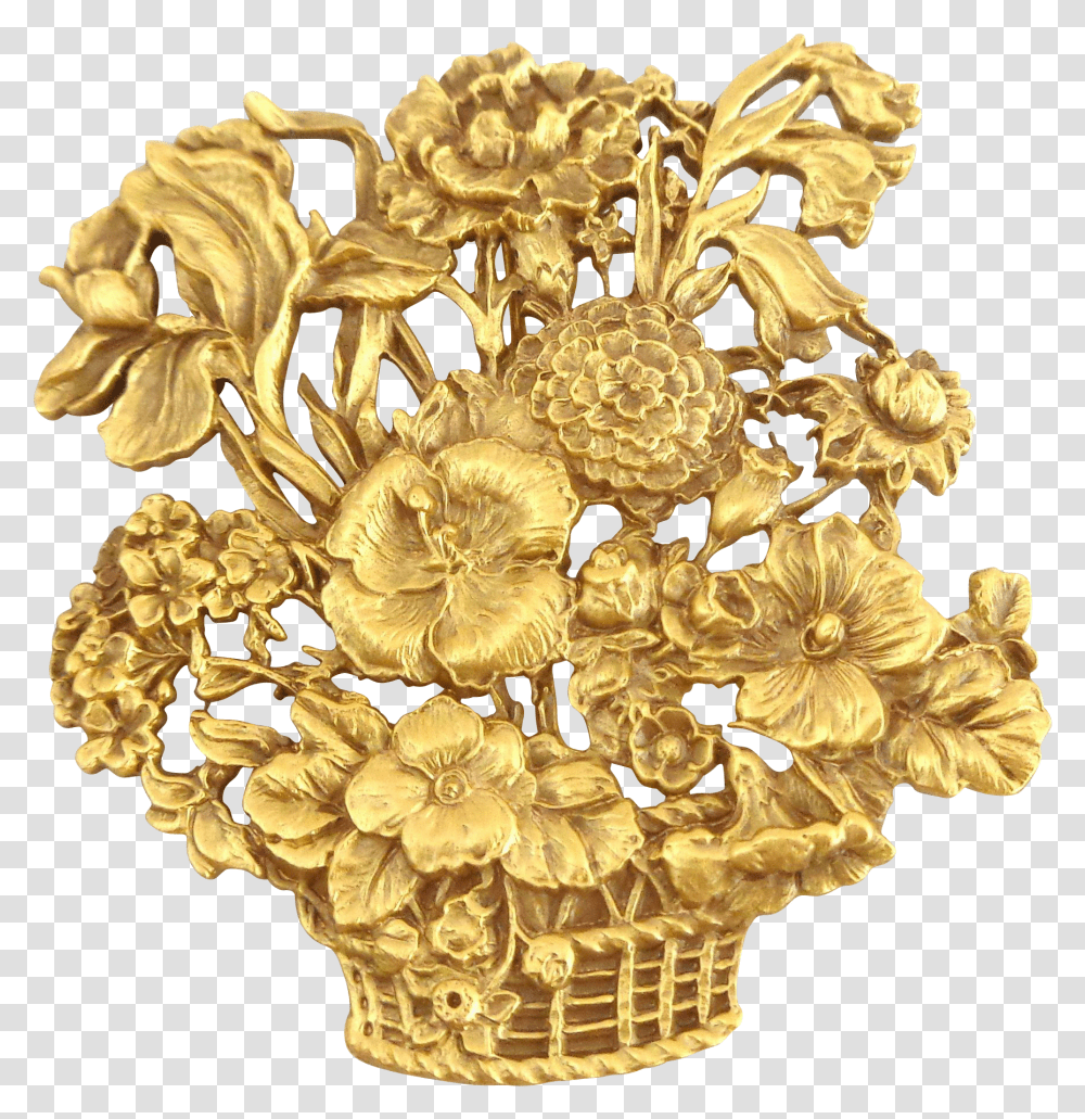 Gold Flower Bouquet Hd Download Original Size Floral In Metal Basket Transparent Png