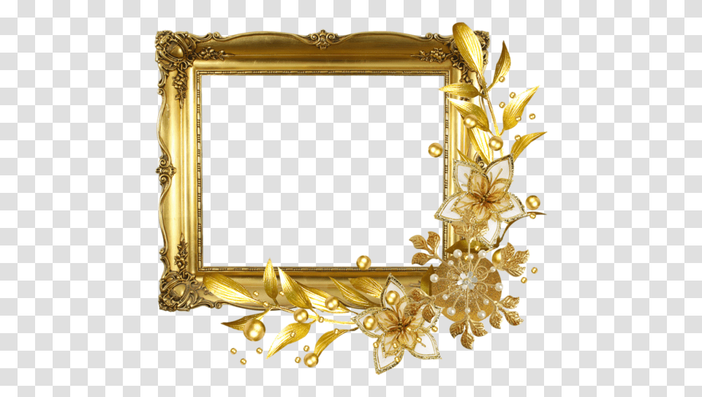 Gold Flower Frame, Mirror, Lamp, Chandelier Transparent Png