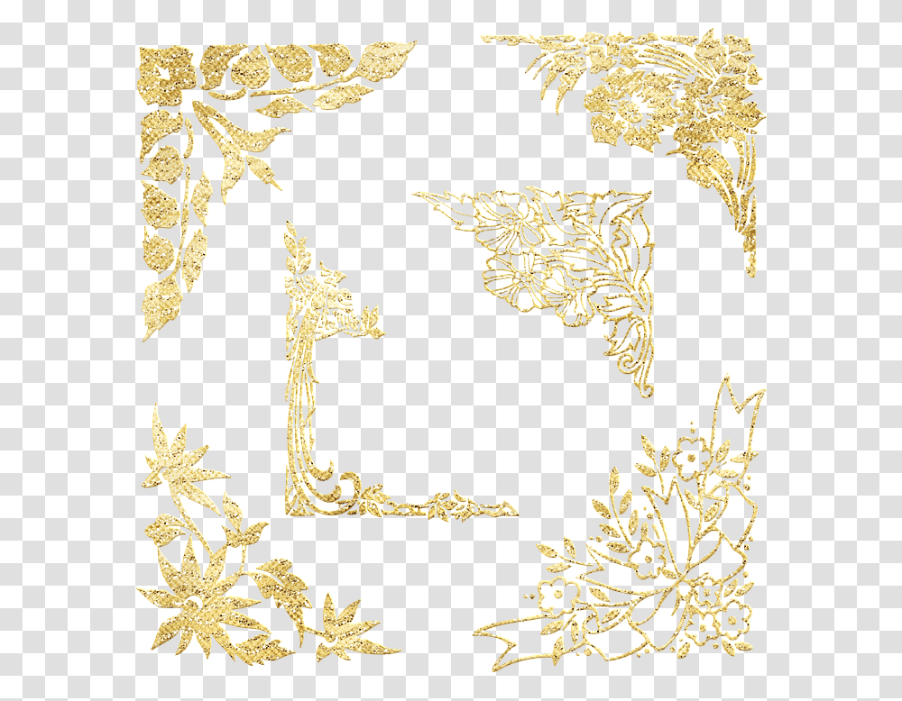 Gold Foil Corners Garnishes Corner Gold Foil Corners, Pattern, Rug, Lace, Snowflake Transparent Png