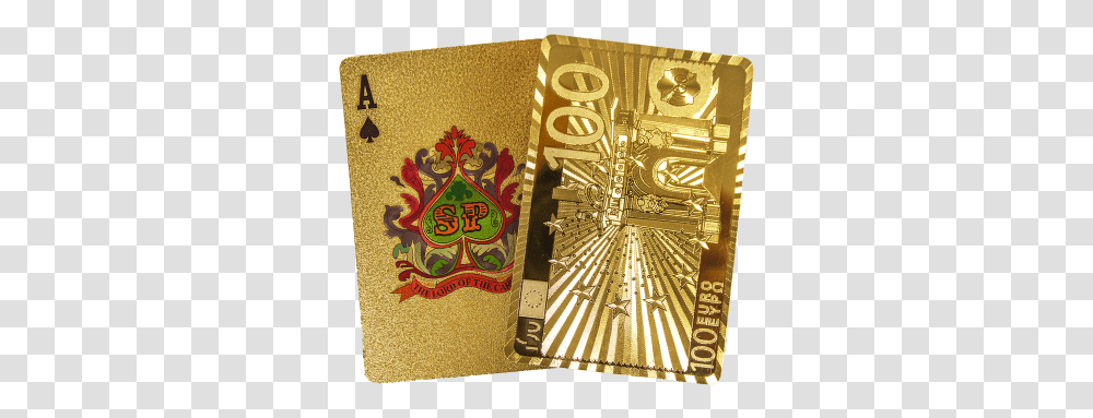 Gold Foil Playing Cards With U20ac100 Note Design Gold Playing Cards, Rug, Text, Paper, Advertisement Transparent Png