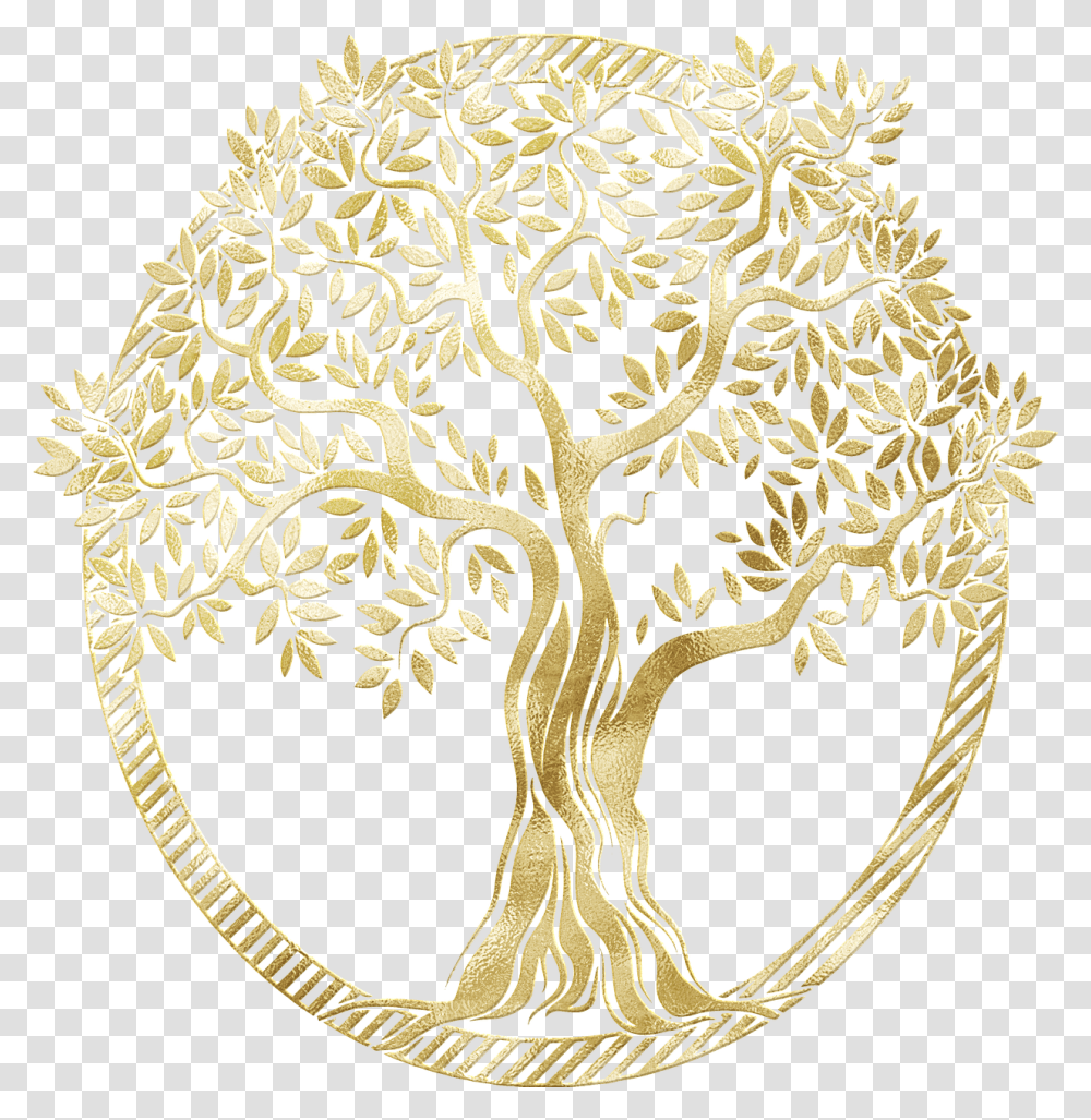 Gold Foil Tree Of Life Frame Gold Tree Of Life, Plant, Root, Rug, Flower Transparent Png