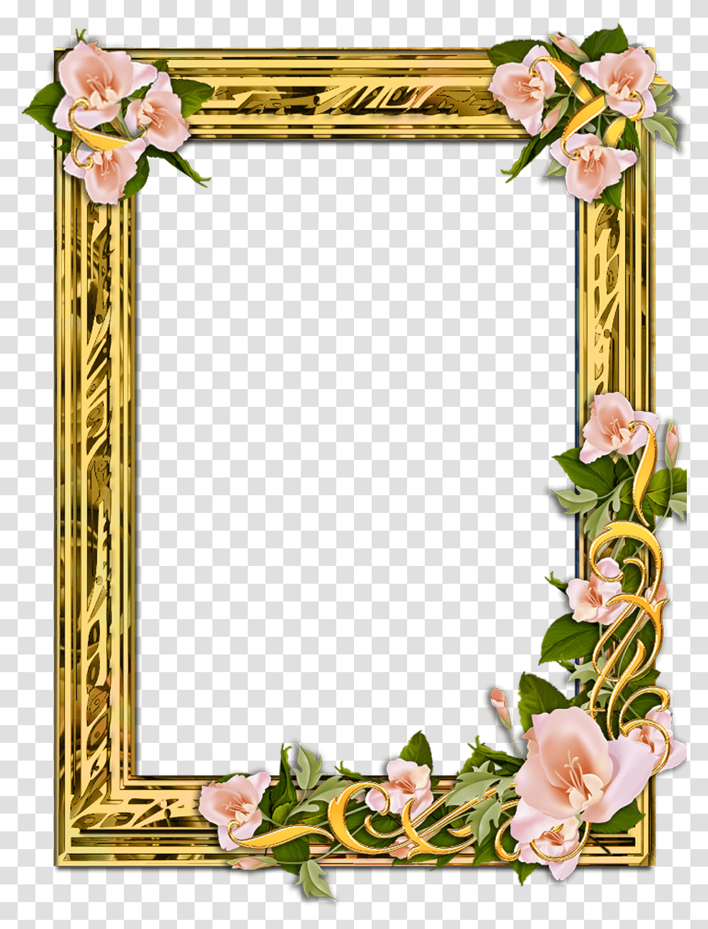 Gold Frame With Flowers Background Golden Frame Hd, Plant, Flower Arrangement, Floral Design, Pattern Transparent Png