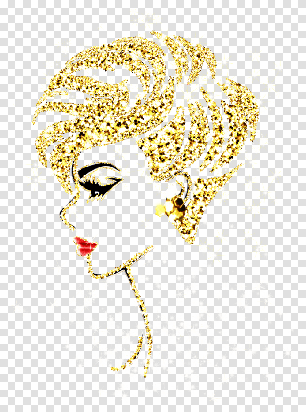 Gold Glitter Sparkle Red Lips Profile Lady Face Golden Girl Face, Floral Design, Pattern Transparent Png