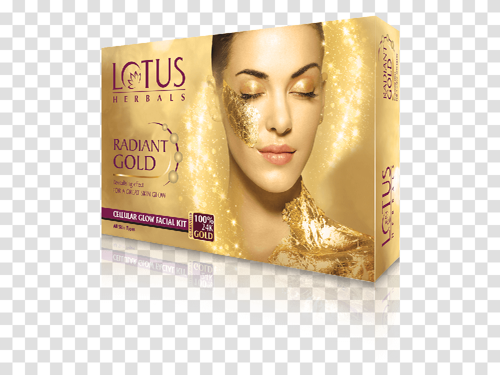 Gold Glow Lotus Herbals Radiant Gold Cellular Glow Facial Kit, Face, Person, Female, Woman Transparent Png