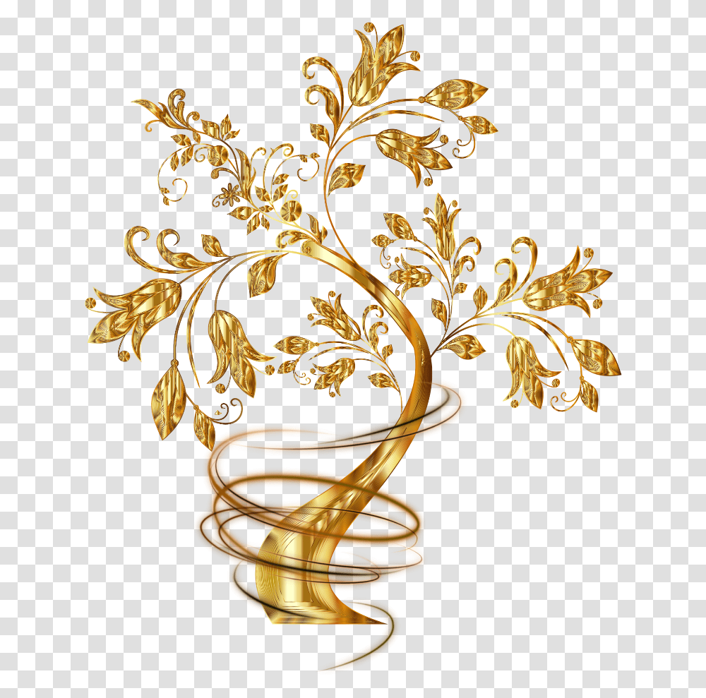 Gold Golden Tree Trees Swirl Swirls Fantasy, Floral Design, Pattern Transparent Png