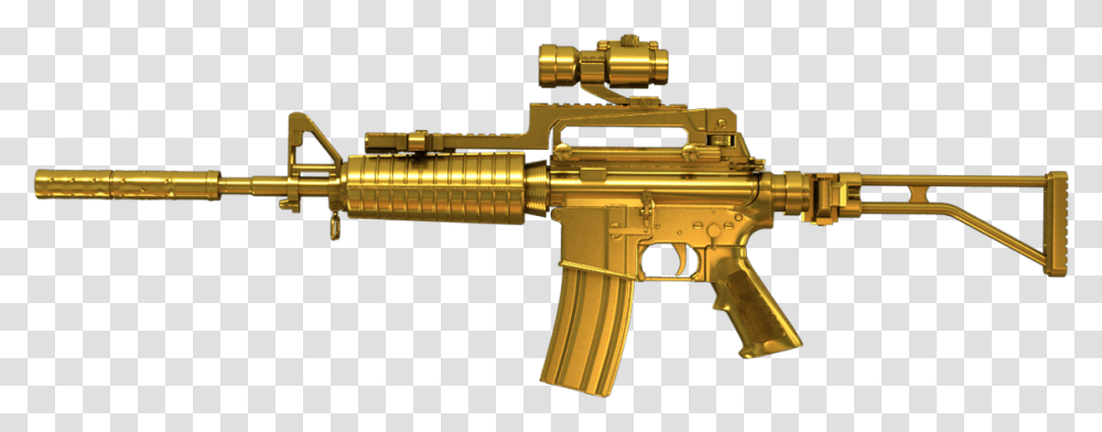 Gold Gun Colt M4a1 Full Metal, Weapon, Weaponry, Rifle, Machine Gun Transparent Png