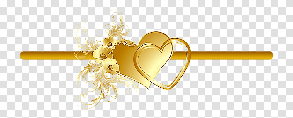 Gold Heart Flowers Vinesandleaves Divider Header Gold Flower Decorative Frames, Floral Design, Pattern, Cupid Transparent Png