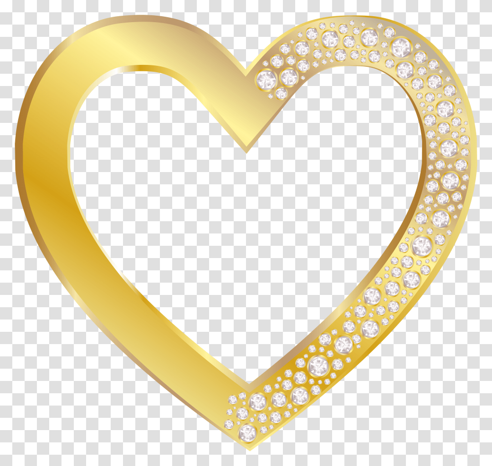 Gold Heart With Diamonds Clip Art Image Gold Heart Frame Transparent Png