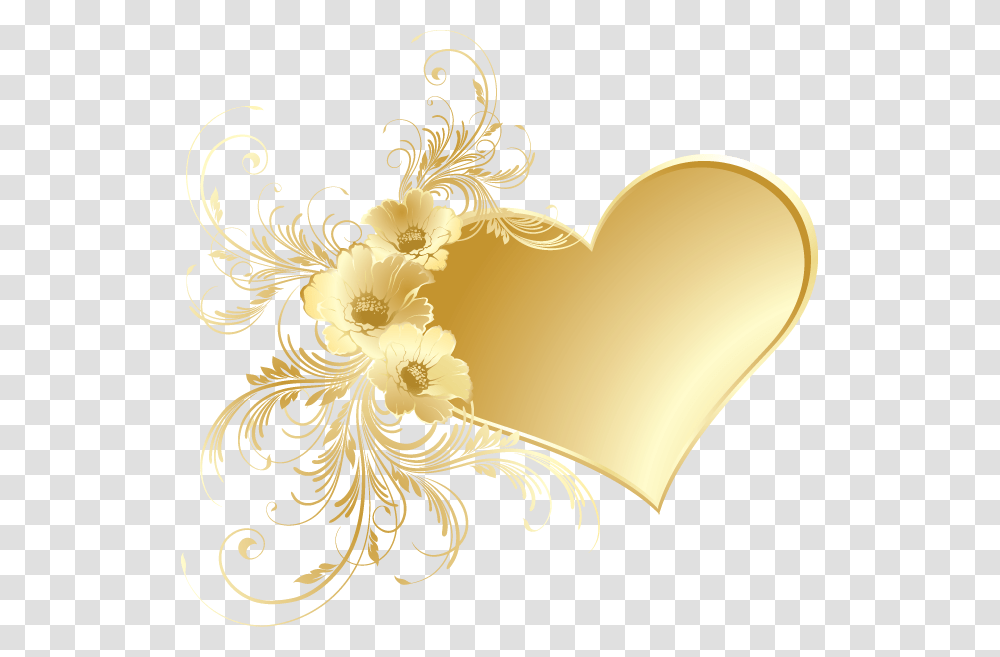 Gold Heart With Flowers Clipart 50th Wedding Anniversary, Floral Design, Pattern Transparent Png