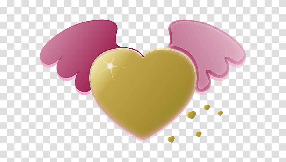 Gold Heart With Pink Wings Cartoon Hearts With Wings, Balloon, Dating Transparent Png