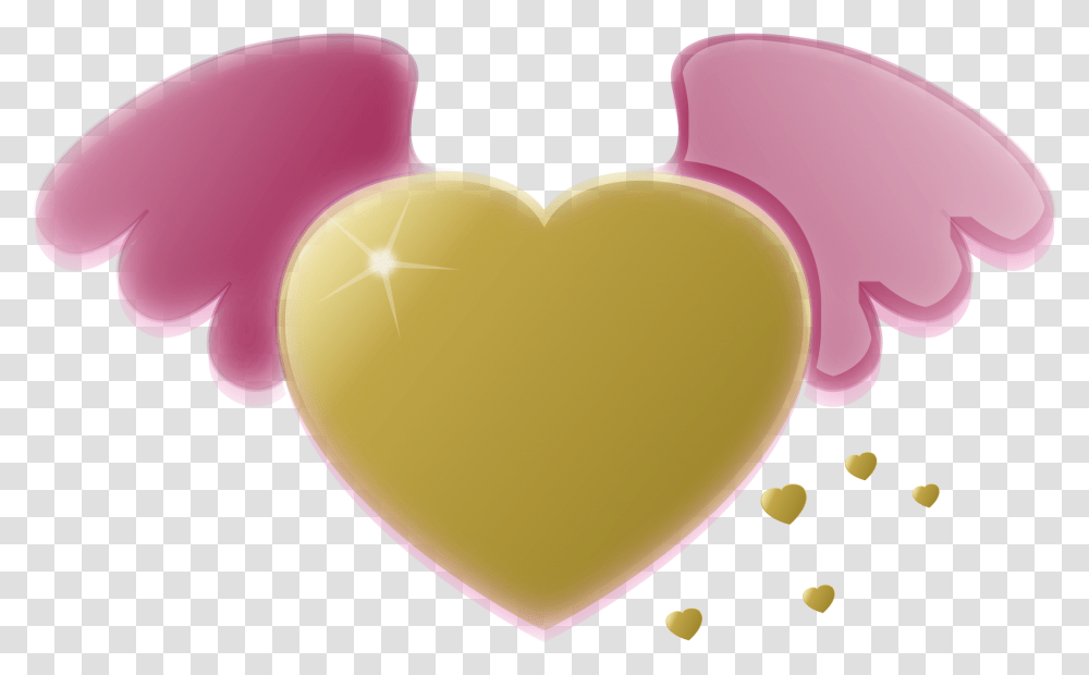 Gold Heart With Pink Wings Clip Arts Clipart Graphic Angel Wings, Dating, Cushion, Balloon, Sweets Transparent Png