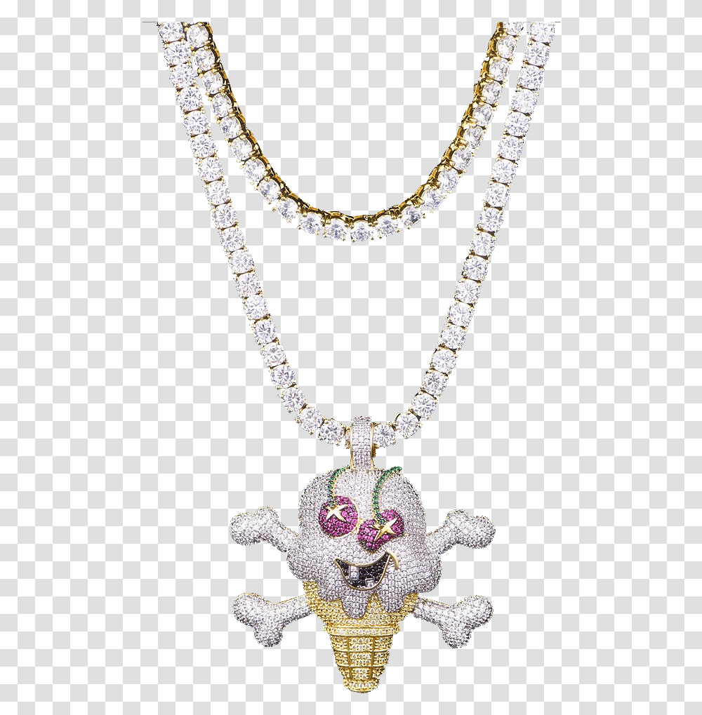 Gold Iced Out Cherry Ice Cream Tennis Chains Set Iced Out Chain, Necklace, Jewelry, Accessories, Accessory Transparent Png