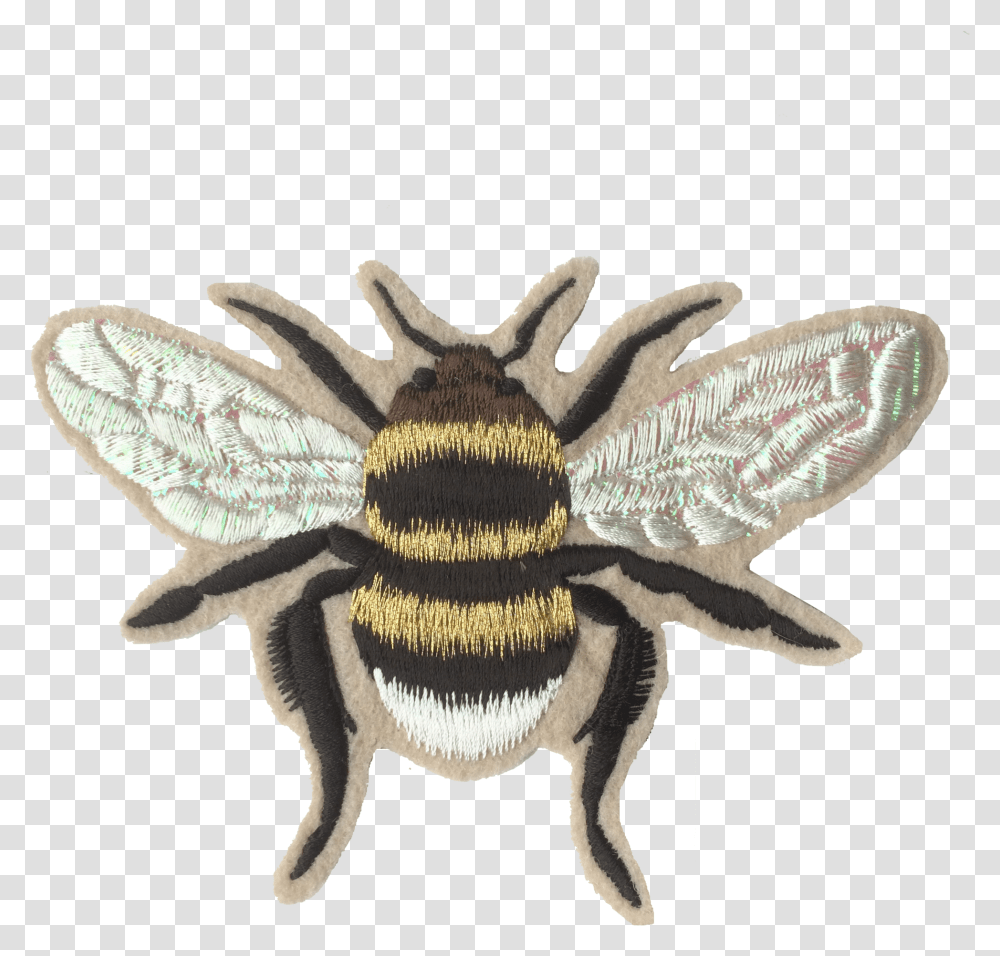 Gold Iridescent Bee Embroidered Patch Embroidered Patch, Logo, Symbol, Trademark, Brooch Transparent Png