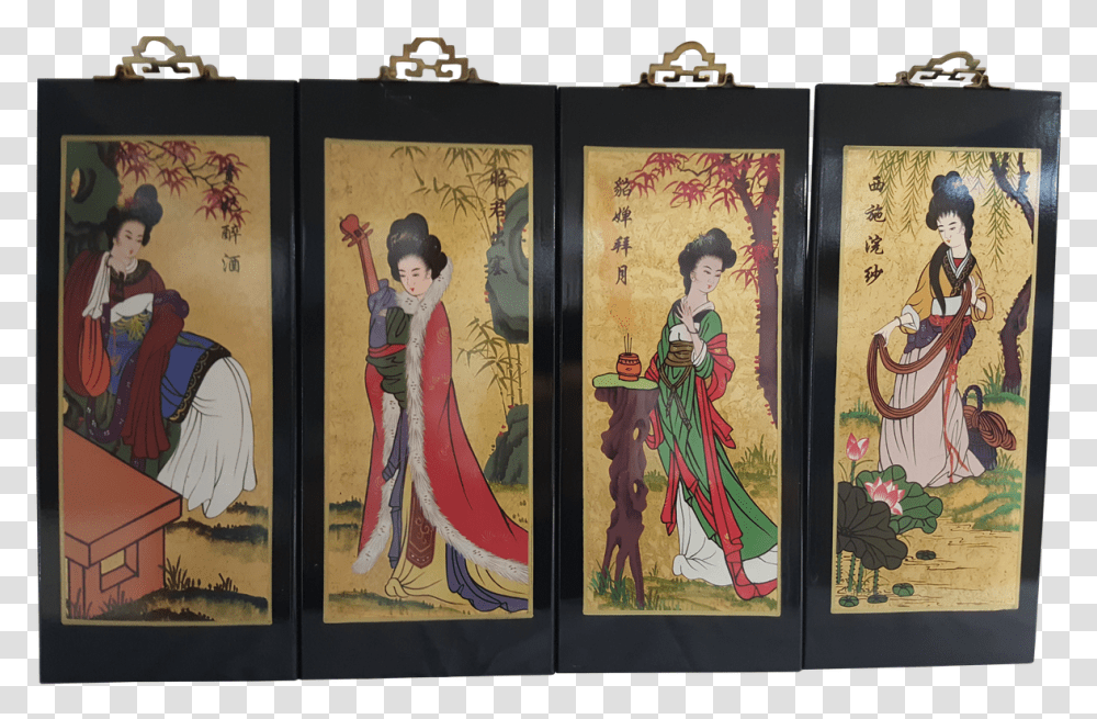 Gold Leaf Geisha Wall Plaque Hand Painting 16h Painting Sakk, Person, Art, Poster, Advertisement Transparent Png