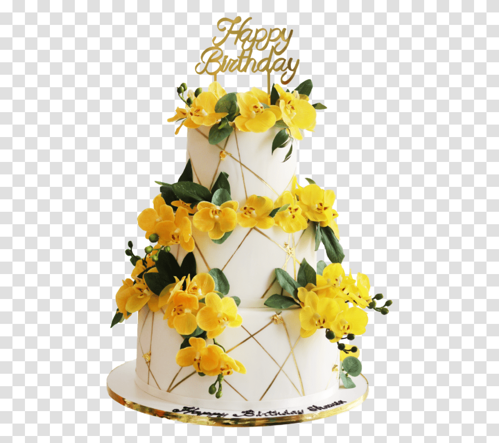 Gold Line Yellow Flower, Cake, Dessert, Food, Wedding Cake Transparent Png