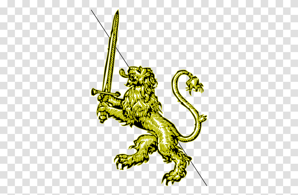 Gold Lion With Sword Banner Edit Clip Art Lion Rampant With Sword, Dragon Transparent Png